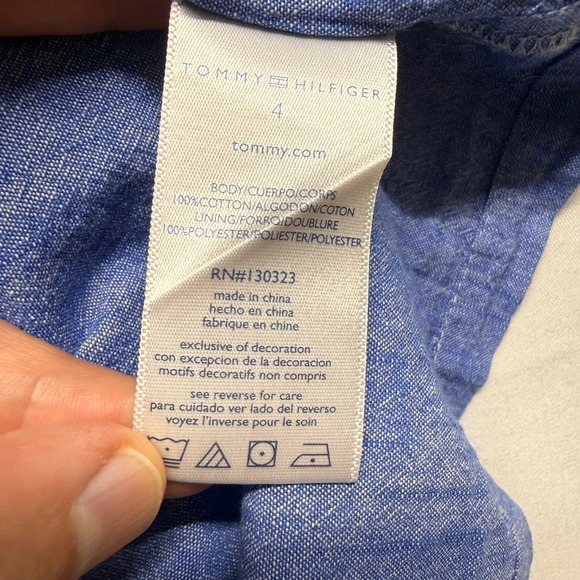 Tommy Hilfiger Girls Size 4 Rainbow Stripe Chambray Dress Flutter Sleeve - Picture 6 of 8